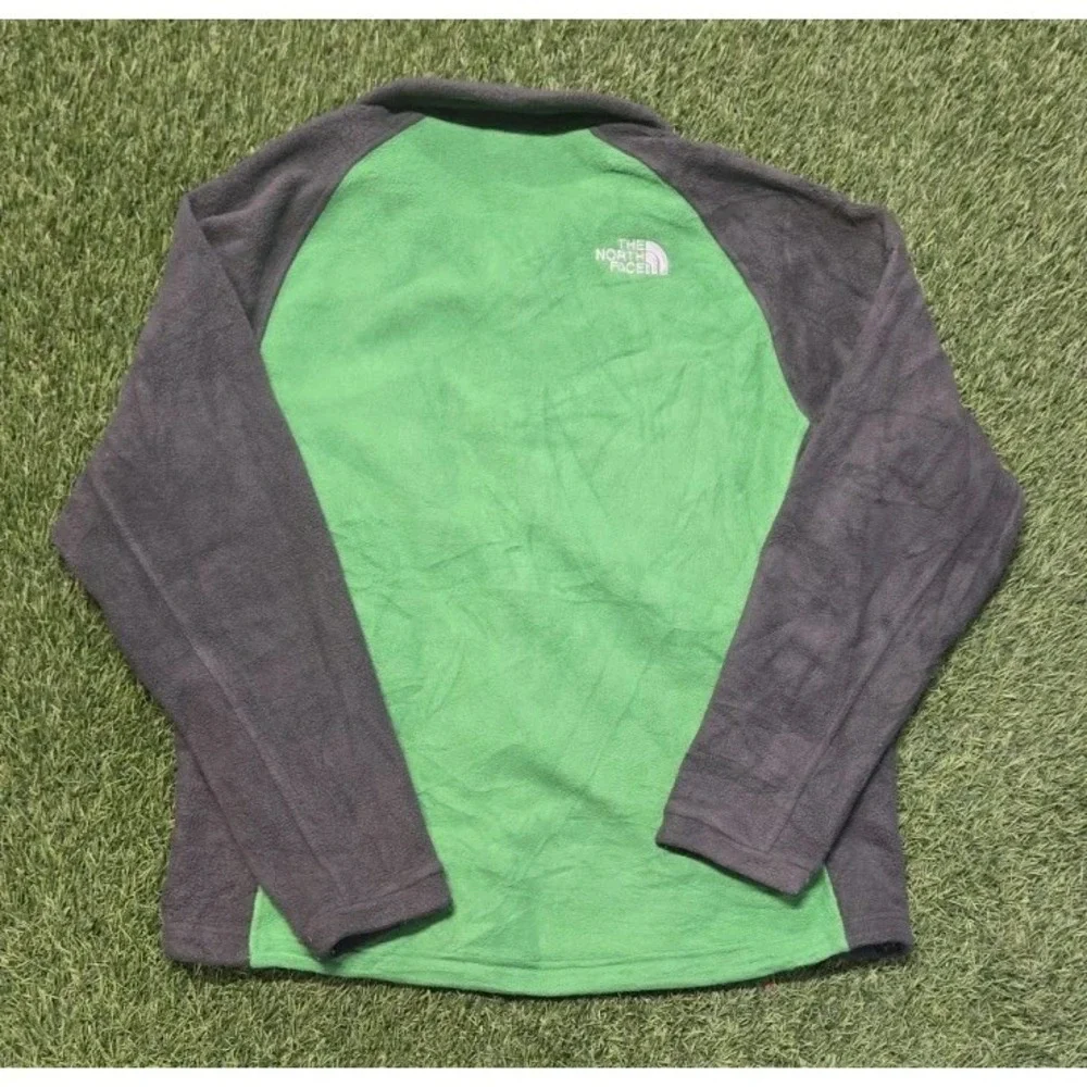 The North Face Mens Green Gray Colorblock Full Zip Coat Fleece Jacket MEDIUM